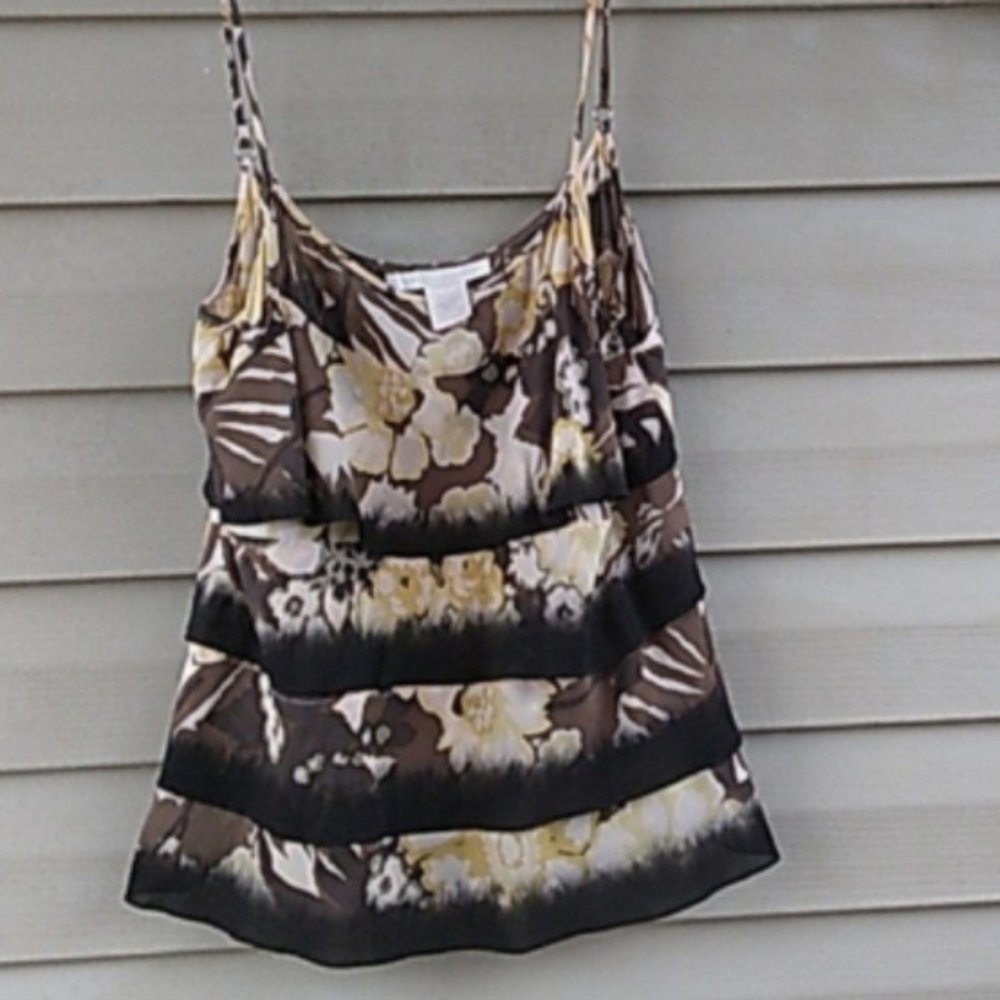 Rebecca Taylor floral design in brown and cream Silk Top#adjustable Straps